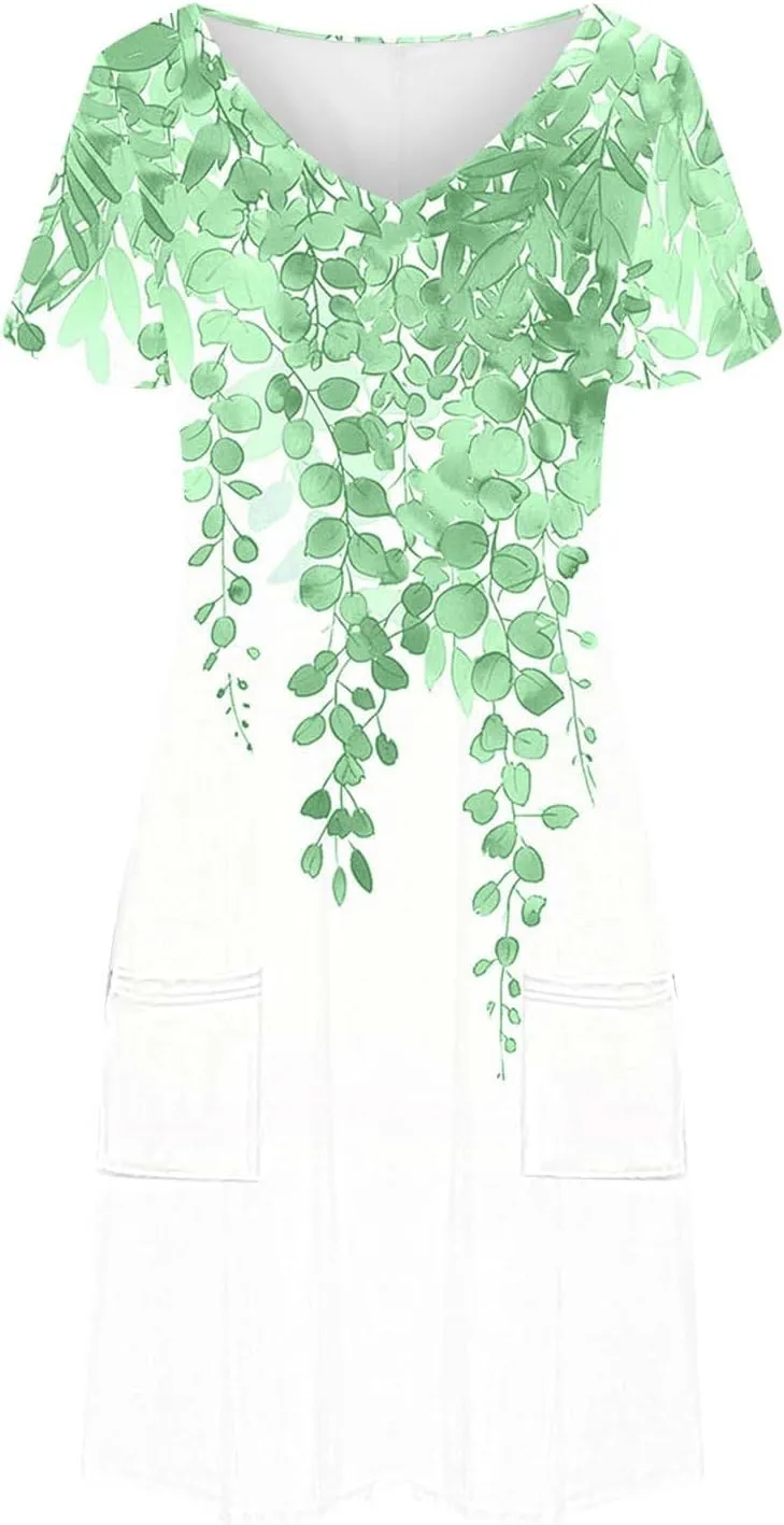2025 Womens Summer Mini Dresses Casual Floral Shirt Dress Short Sleeve V-Neck Beach Sundress Pockets Swimsuit Coverup