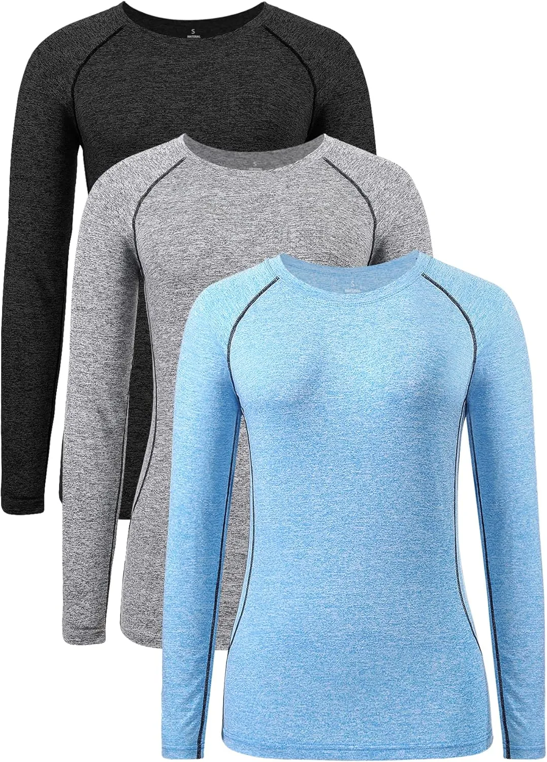 3-4 Pack Dry Fit Long Sleeve Tshirt for Women Moisture Wicking Long Sleeve Tee Outdoor Compression Running Workout Tops