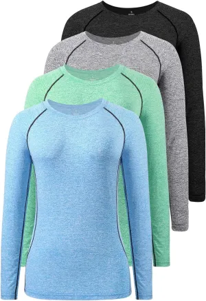 3-4 Pack Dry Fit Long Sleeve Tshirt for Women Moisture Wicking Long Sleeve Tee Outdoor Compression Running Workout Tops