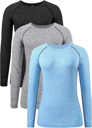 3-4 Pack Dry Fit Long Sleeve Tshirt for Women Moisture Wicking Long Sleeve Tee Outdoor Compression Running Workout Tops