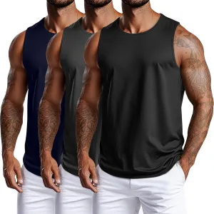 3 Pack Big and Tall Cotton Men's Tank Tops Plus Size Workout Sleeveless Tee Shirts Crew Neck Muscle Shirts L-5XL