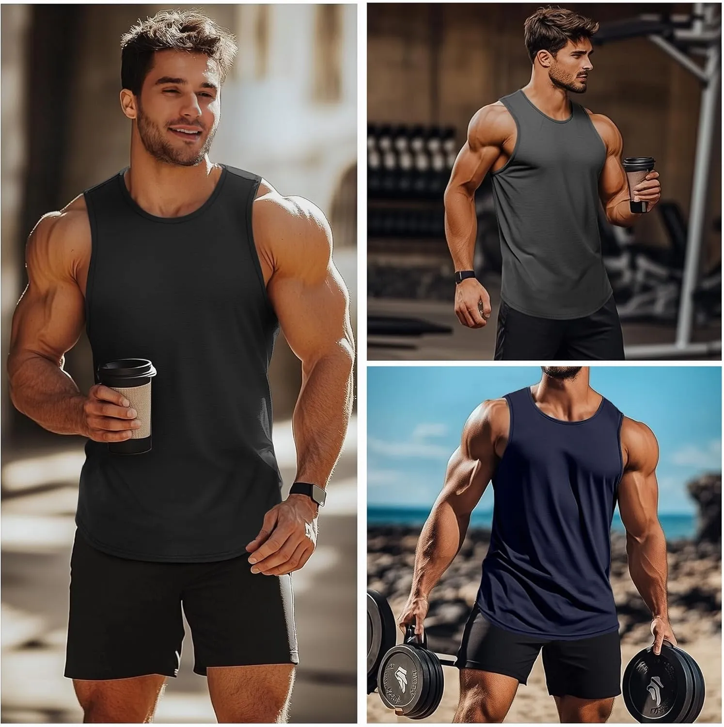 3 Pack Big and Tall Cotton Men's Tank Tops Plus Size Workout Sleeveless Tee Shirts Crew Neck Muscle Shirts L-5XL