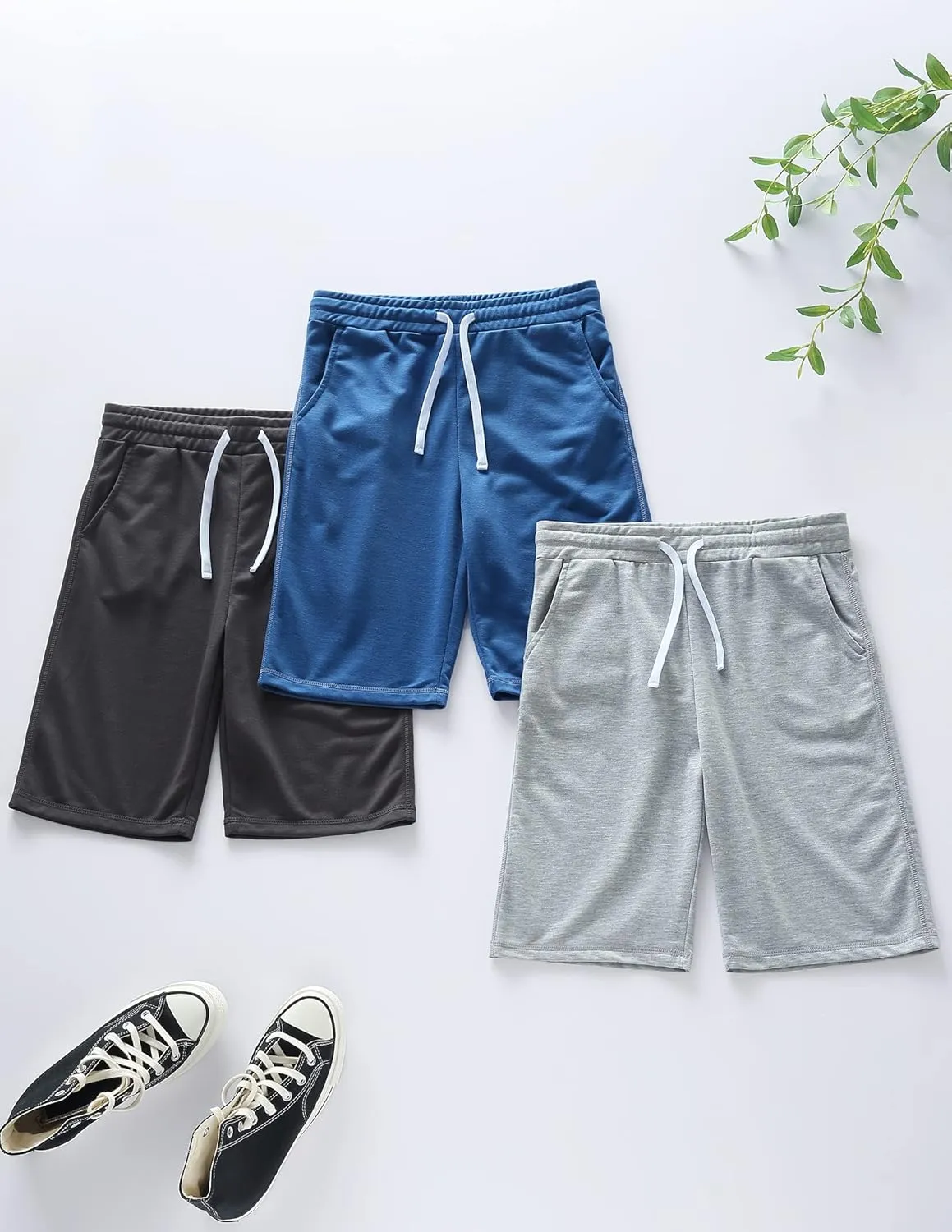 3 Pack Boys' Pull On Jogger Shorts Youth Kids Casual Terry Sweat Shorts with Pockets Drawstring