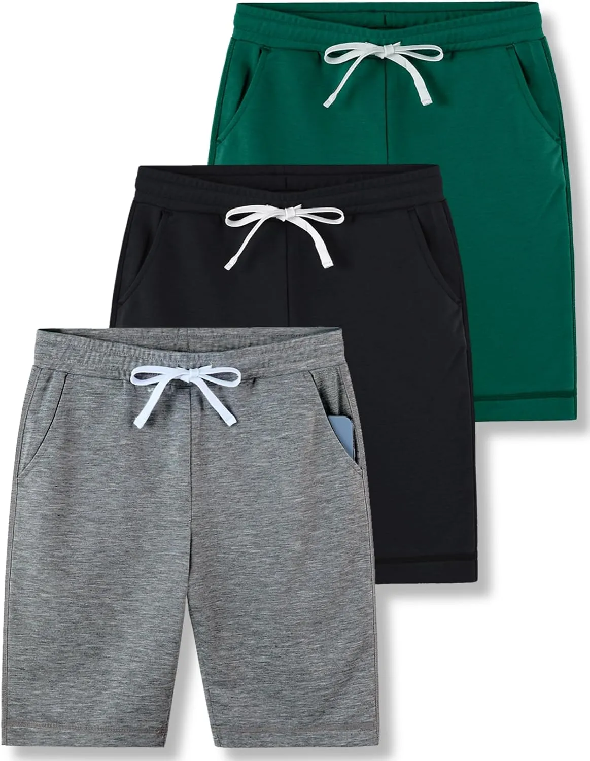 3 Pack Boys' Pull On Jogger Shorts Youth Kids Casual Terry Sweat Shorts with Pockets Drawstring