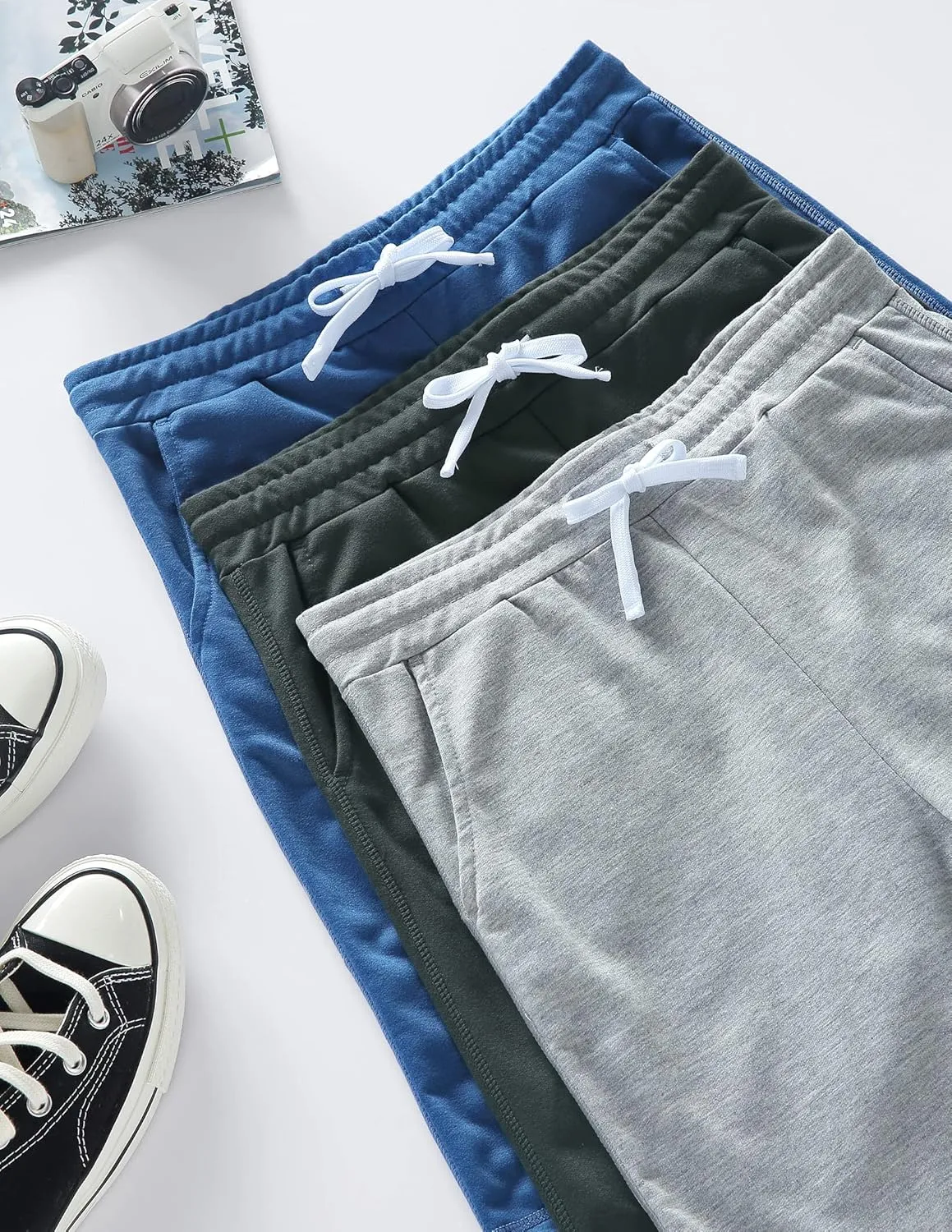 3 Pack Boys' Pull On Jogger Shorts Youth Kids Casual Terry Sweat Shorts with Pockets Drawstring