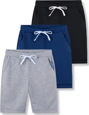 3 Pack Boys' Pull On Jogger Shorts Youth Kids Casual Terry Sweat Shorts with Pockets Drawstring