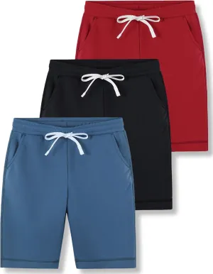 3 Pack Boys' Pull On Jogger Shorts Youth Kids Casual Terry Sweat Shorts with Pockets Drawstring