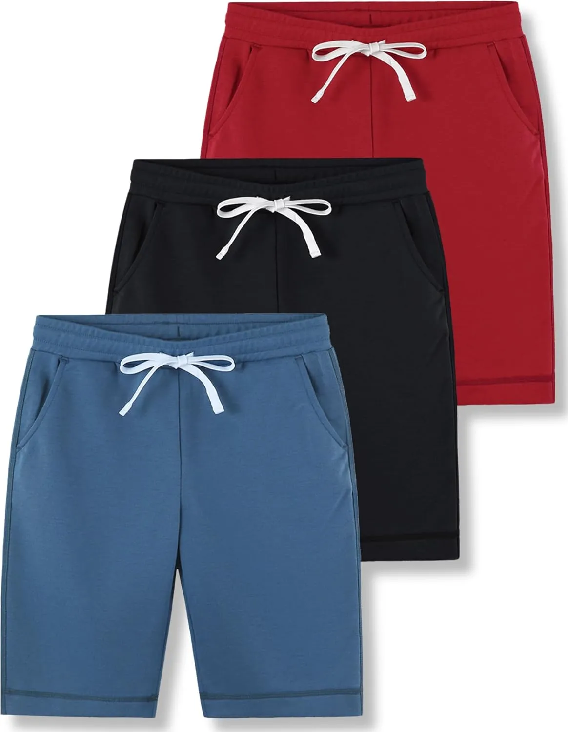 3 Pack Boys' Pull On Jogger Shorts Youth Kids Casual Terry Sweat Shorts with Pockets Drawstring