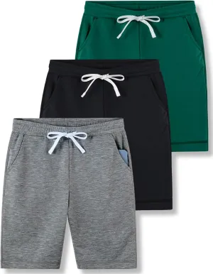3 Pack Boys' Pull On Jogger Shorts Youth Kids Casual Terry Sweat Shorts with Pockets Drawstring