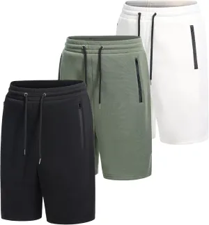 3 Pack Mens Athletic Shorts Casual Quick-Drying Gym Shorts for Mens with Zipper Pockets Drawstring