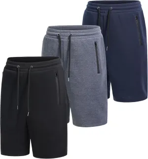 3 Pack Mens Athletic Shorts Casual Quick-Drying Gym Shorts for Mens with Zipper Pockets Drawstring