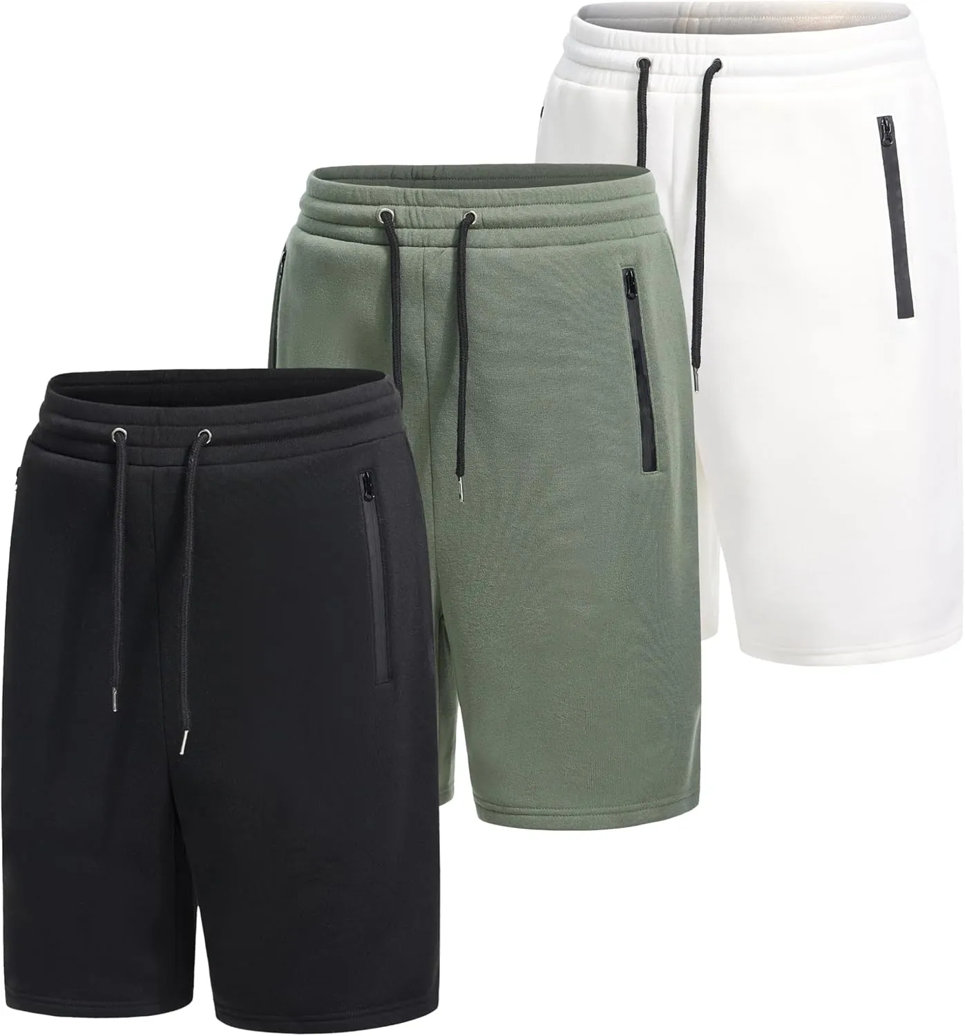 3 Pack Mens Athletic Shorts Casual Quick-Drying Gym Shorts for Mens with Zipper Pockets Drawstring