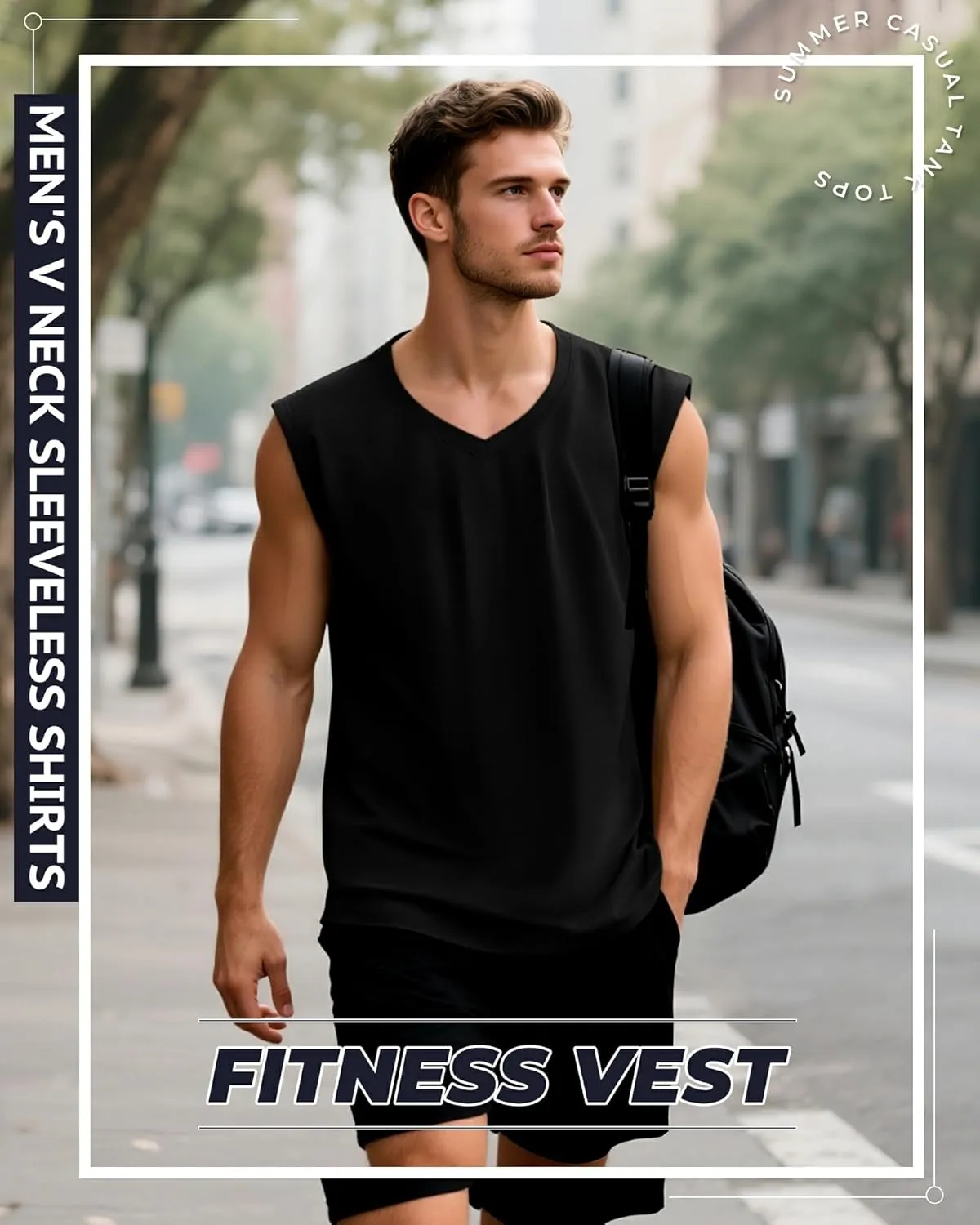 3 Pack Mens V Neck Tank Tops 95% Cotton Sleeveless Big and Tall Muscle Cut Off Shirts Gym Workout Tee