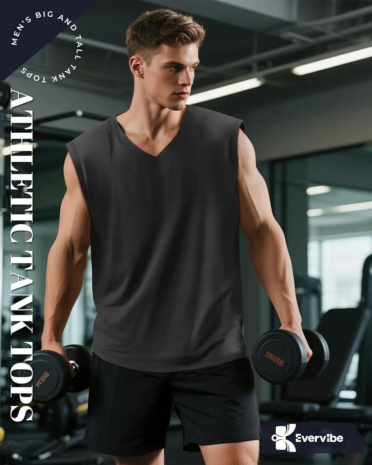 3 Pack Mens V Neck Tank Tops 95% Cotton Sleeveless Big and Tall Muscle Cut Off Shirts Gym Workout Tee