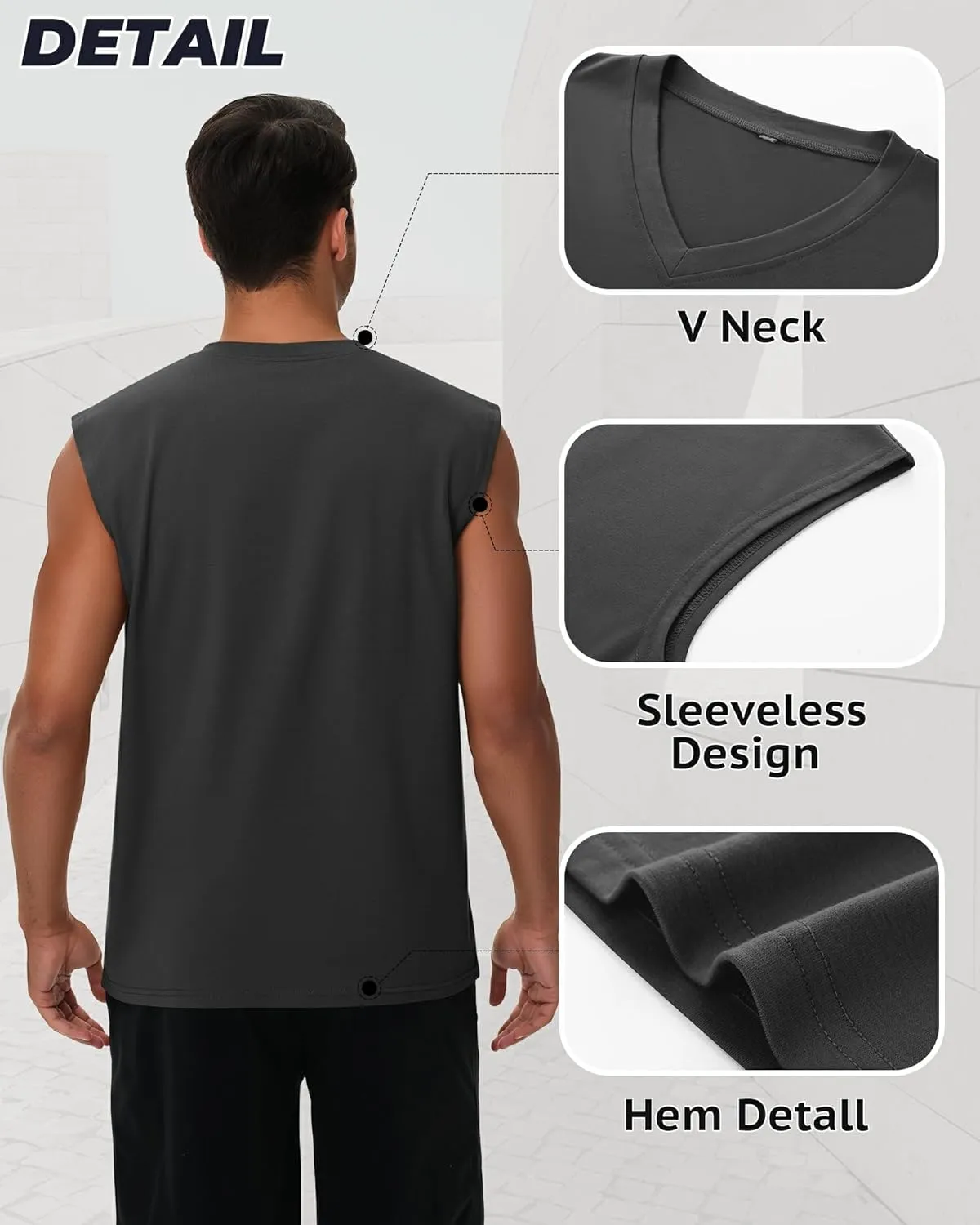 3 Pack Mens V Neck Tank Tops 95% Cotton Sleeveless Big and Tall Muscle Cut Off Shirts Gym Workout Tee