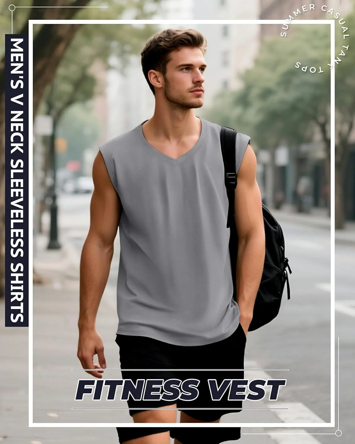 3 Pack Mens V Neck Tank Tops 95% Cotton Sleeveless Big and Tall Muscle Cut Off Shirts Gym Workout Tee