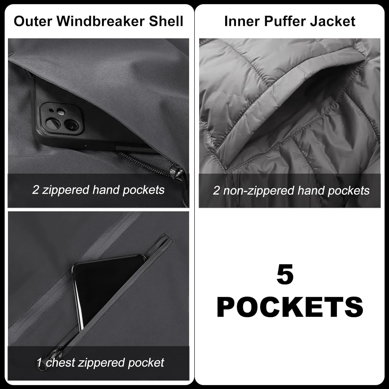 33,000ft Men's Waterproof 3-in-1 Ski Jacket, Warm Mountain Windbreaker Snow Rain Jackets Winter Coat with Puffer Jacket