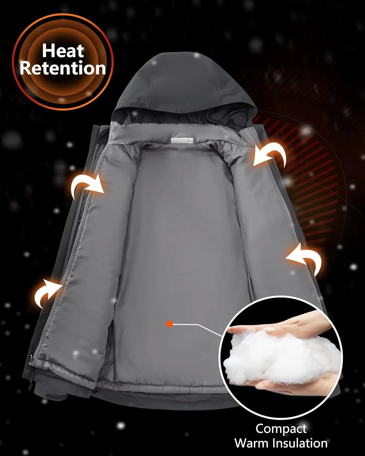 33,000ft Men's Waterproof 3-in-1 Ski Jacket, Warm Mountain Windbreaker Snow Rain Jackets Winter Coat with Puffer Jacket