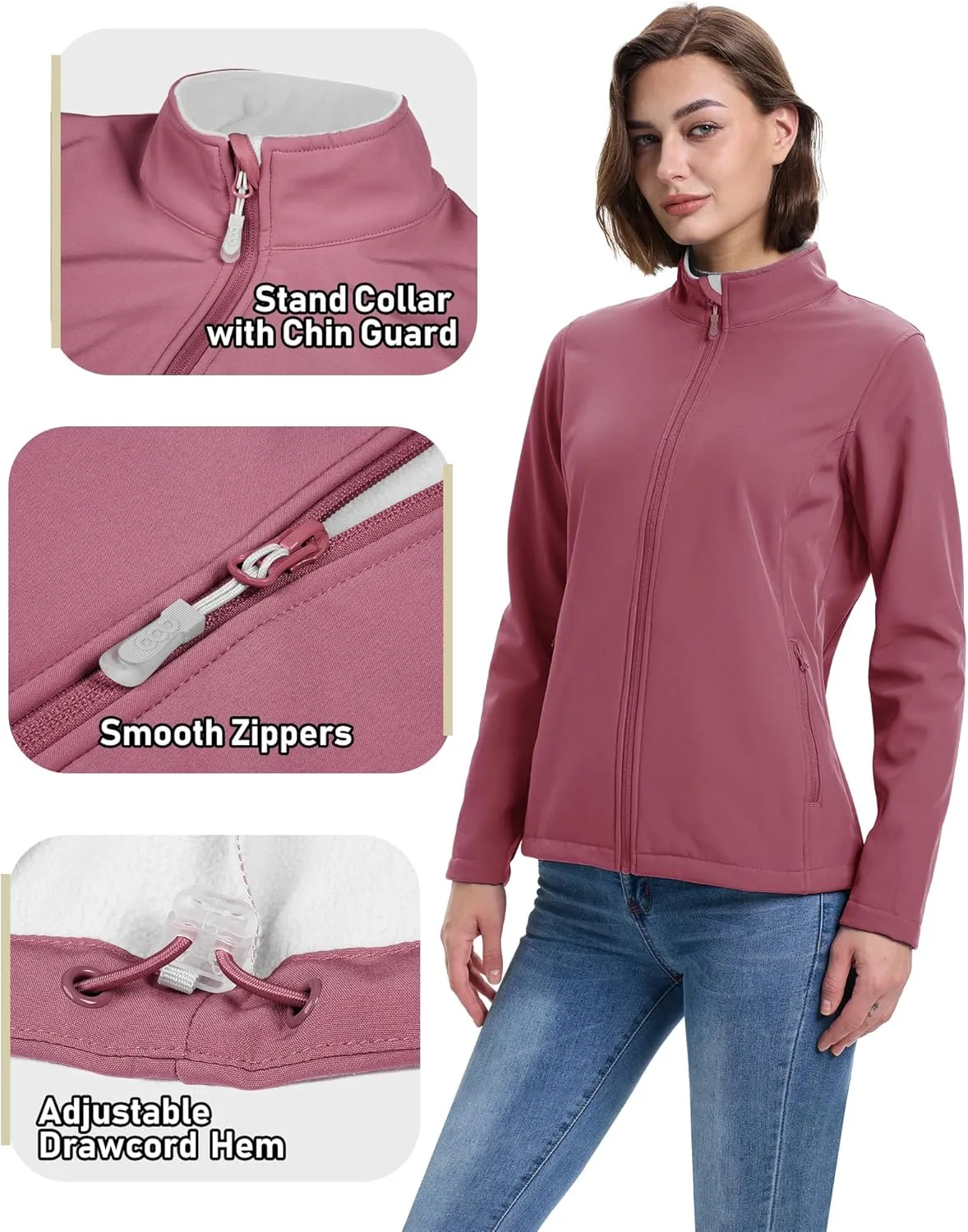 33,000ft Women's Lightweight Softshell Jacket Fleece Lined Windbreaker Waterproof Warm Jacket for Running Golf Hiking