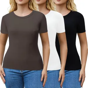 3/5 Pack Crew Neck T Shirts for Women Daily Casual Womens Fitted Tshirt Basic Tops for Women Stretchy Womens Tees