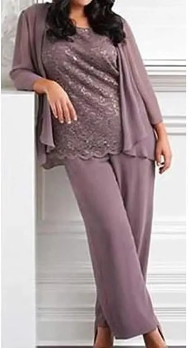 3pcs Mother of The Bride Dresses Pant Suits Long Sleeve Women's Pant Suits Dressy with Jacket