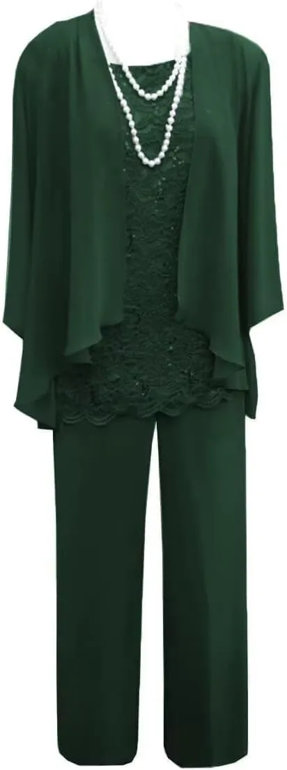 3pcs Mother of The Bride Dresses Pant Suits Long Sleeve Women's Pant Suits Dressy with Jacket