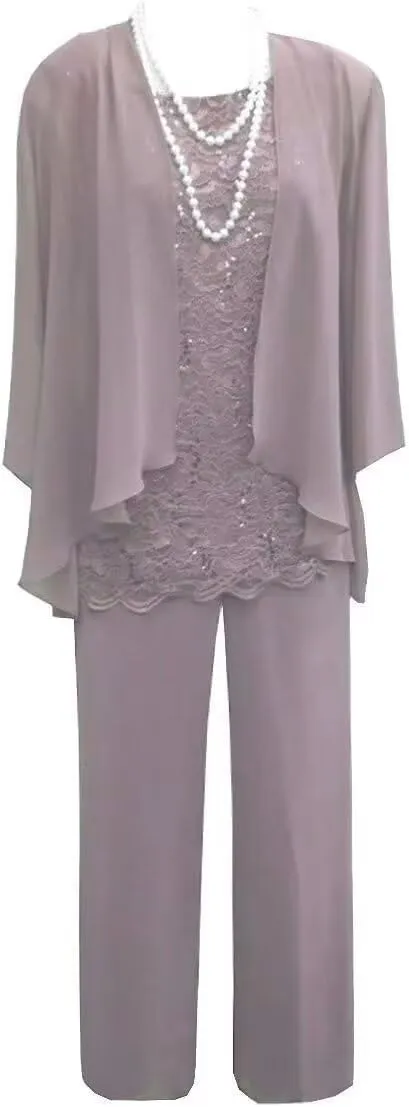 3pcs Mother of The Bride Dresses Pant Suits Long Sleeve Women's Pant Suits Dressy with Jacket