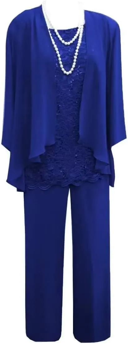 3pcs Mother of The Bride Dresses Pant Suits Long Sleeve Women's Pant Suits Dressy with Jacket
