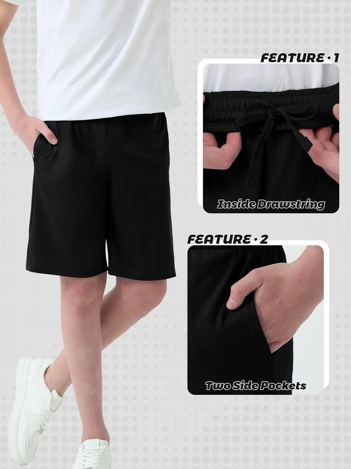 5-Pack Boys Athletic Shorts with Pockets, Dry-Fit Basketball Soccer Shorts for Youth & Kids Outdoor