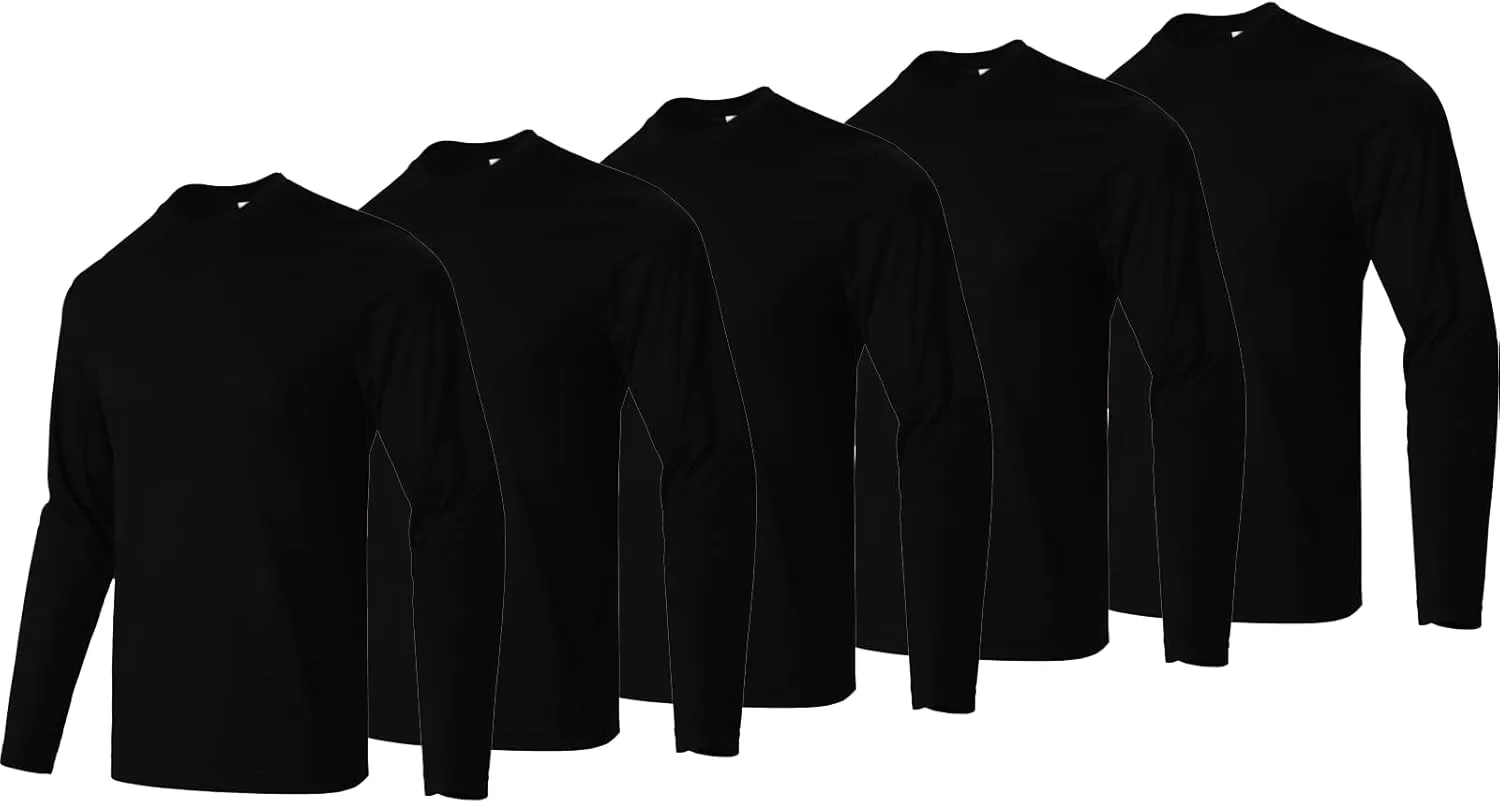 5 Pack Men's Long Sleeve Running Shirts Quick-Dry Moisture Wicking Athletic Tee for Gym & Outdoor Sport Shirt