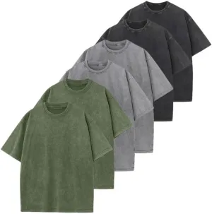 5/6 Pack T-Shirts Cotton Washed Vintage Tee Loose Fit Short Sleeve Casual Solid Colors Shirts for Men Women