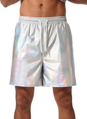 ABAFIP Men's Shiny Metallic Shorts Drawstring Sparkly Dance Hot Pants Disco Rave Party Outfit with Pockets
