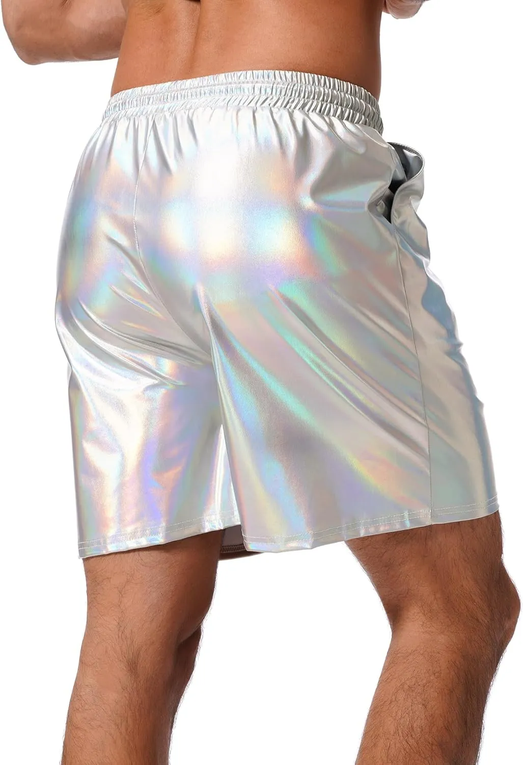 ABAFIP Men's Shiny Metallic Shorts Drawstring Sparkly Dance Hot Pants Disco Rave Party Outfit with Pockets