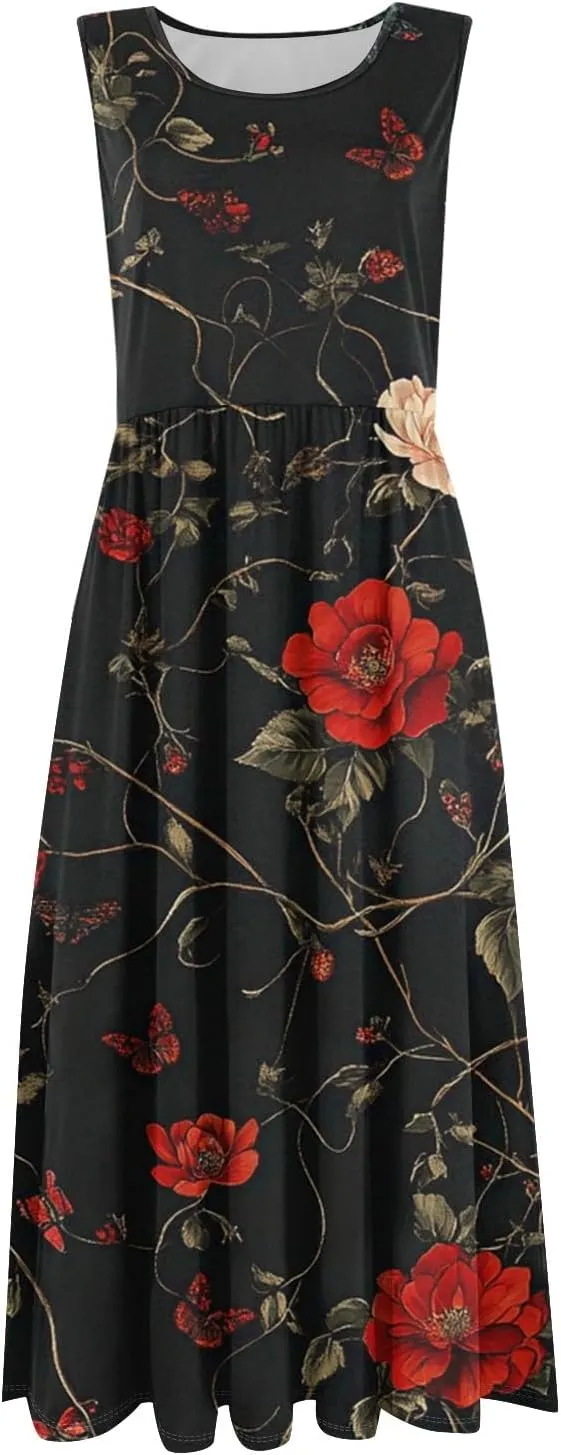 ADHOWBEW Summer Dresses for Women 2025 Plus Size Sleeveless Casual Sexy Round Neck Flowy Vacation Dresses