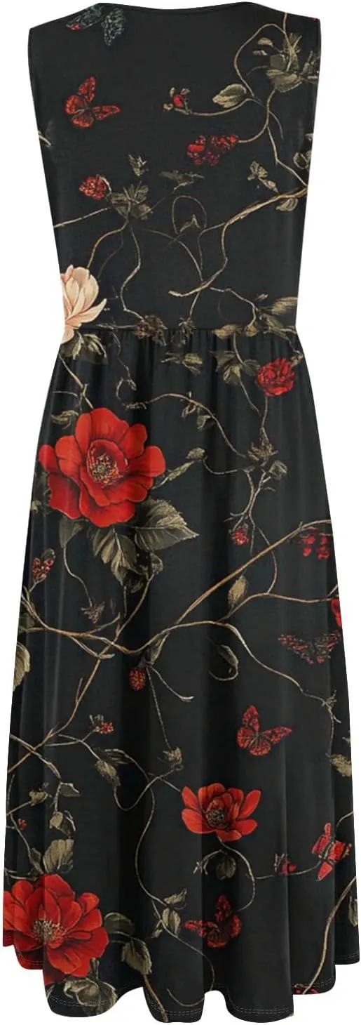 ADHOWBEW Summer Dresses for Women 2025 Plus Size Sleeveless Casual Sexy Round Neck Flowy Vacation Dresses