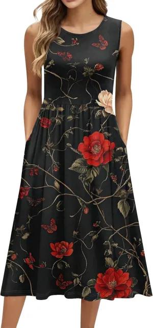 ADHOWBEW Summer Dresses for Women 2025 Plus Size Sleeveless Casual Sexy Round Neck Flowy Vacation Dresses