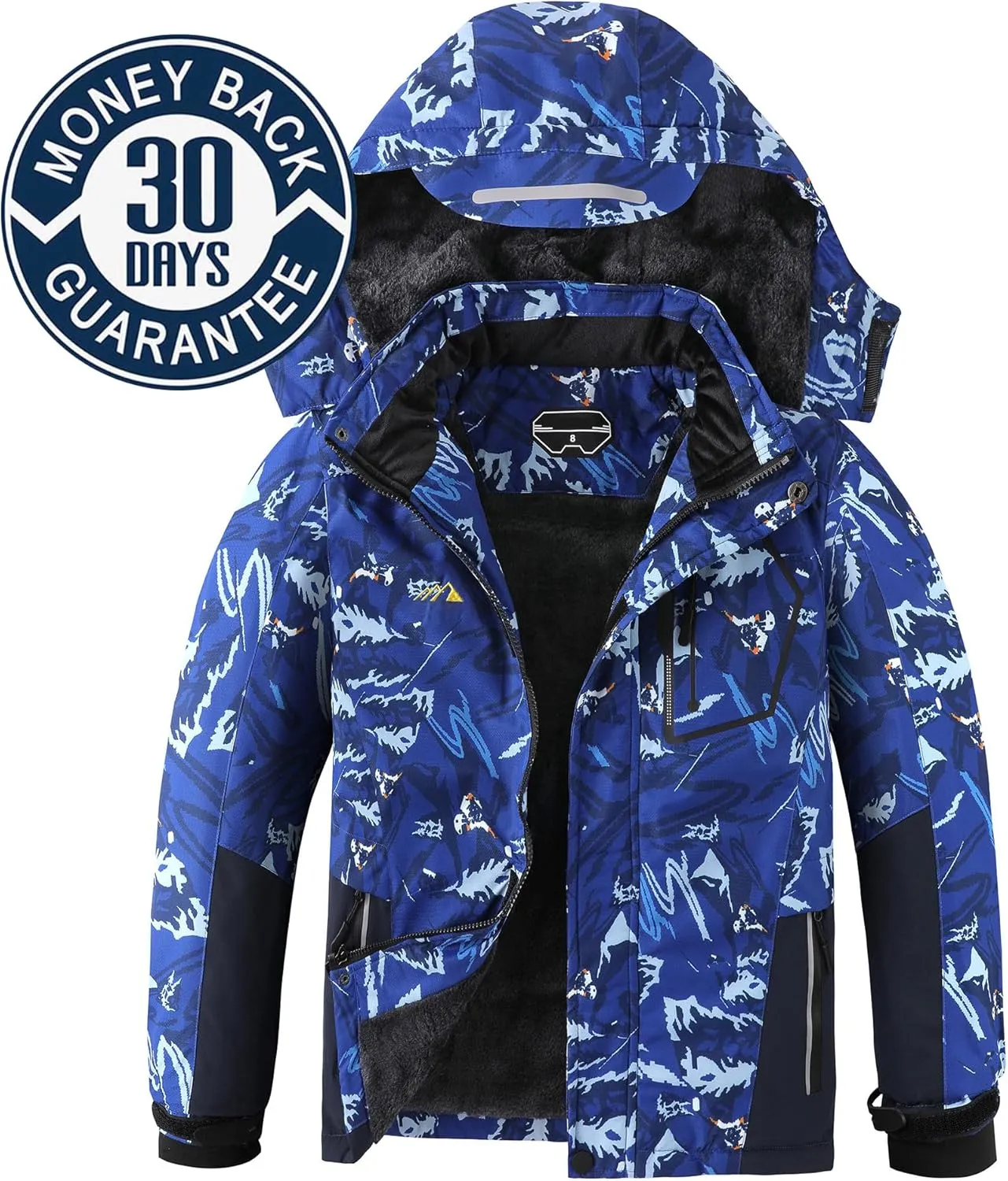 AFILOK Boy's Ski Jacket Waterproof Breathable Kids Fleece Lined Windproof Hooded Snowboard Coats