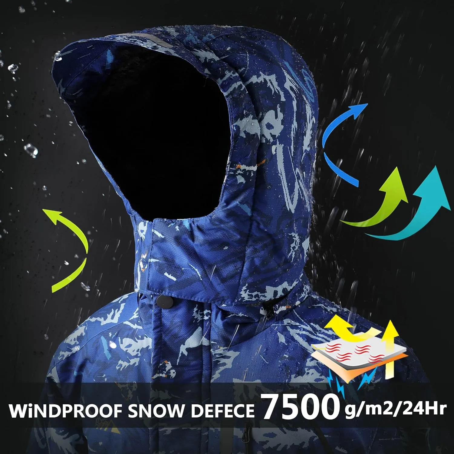 AFILOK Boy's Ski Jacket Waterproof Breathable Kids Fleece Lined Windproof Hooded Snowboard Coats
