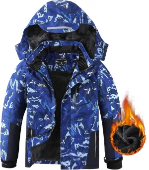AFILOK Boy's Ski Jacket Waterproof Breathable Kids Fleece Lined Windproof Hooded Snowboard Coats