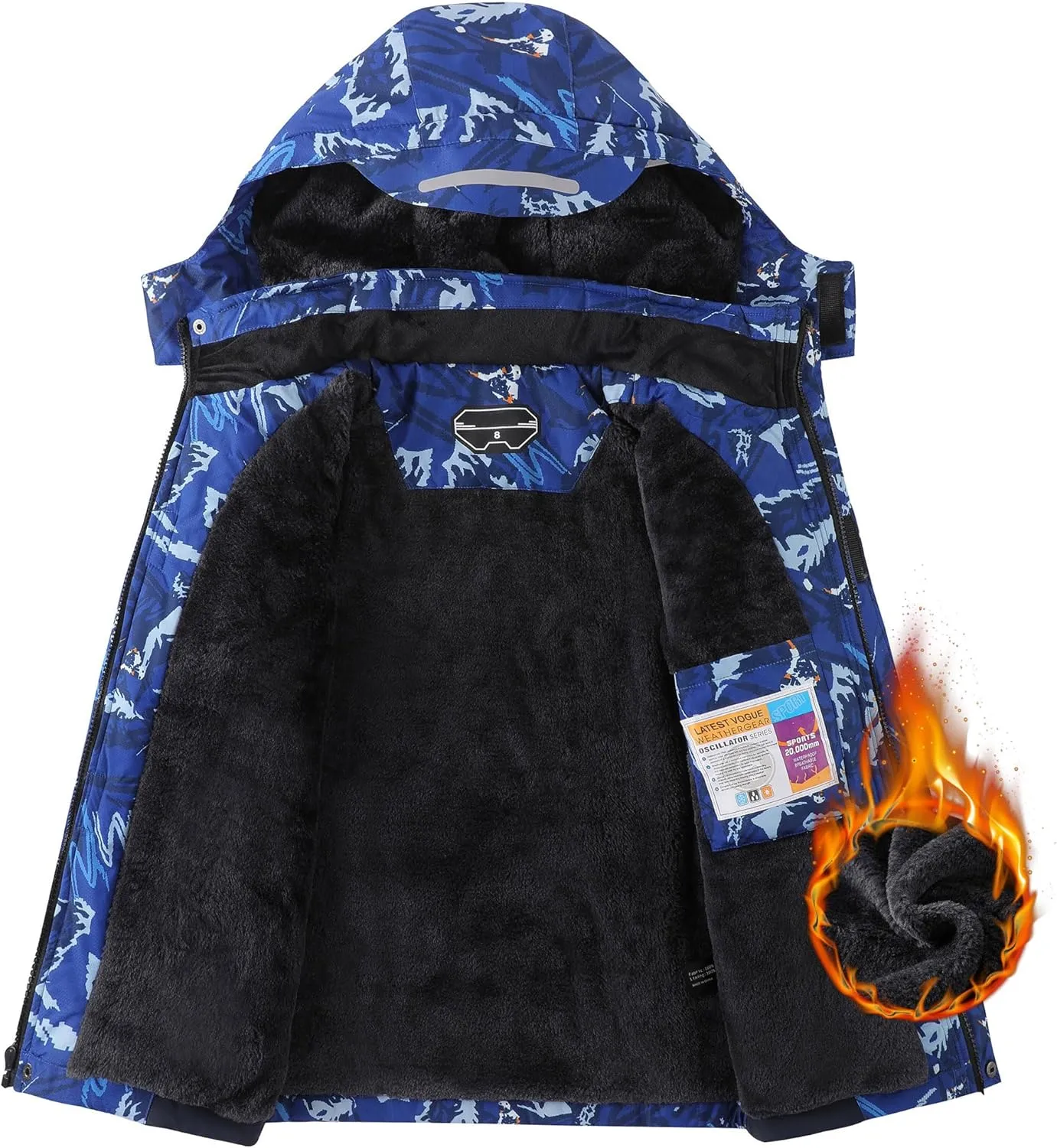 AFILOK Boy's Ski Jacket Waterproof Breathable Kids Fleece Lined Windproof Hooded Snowboard Coats