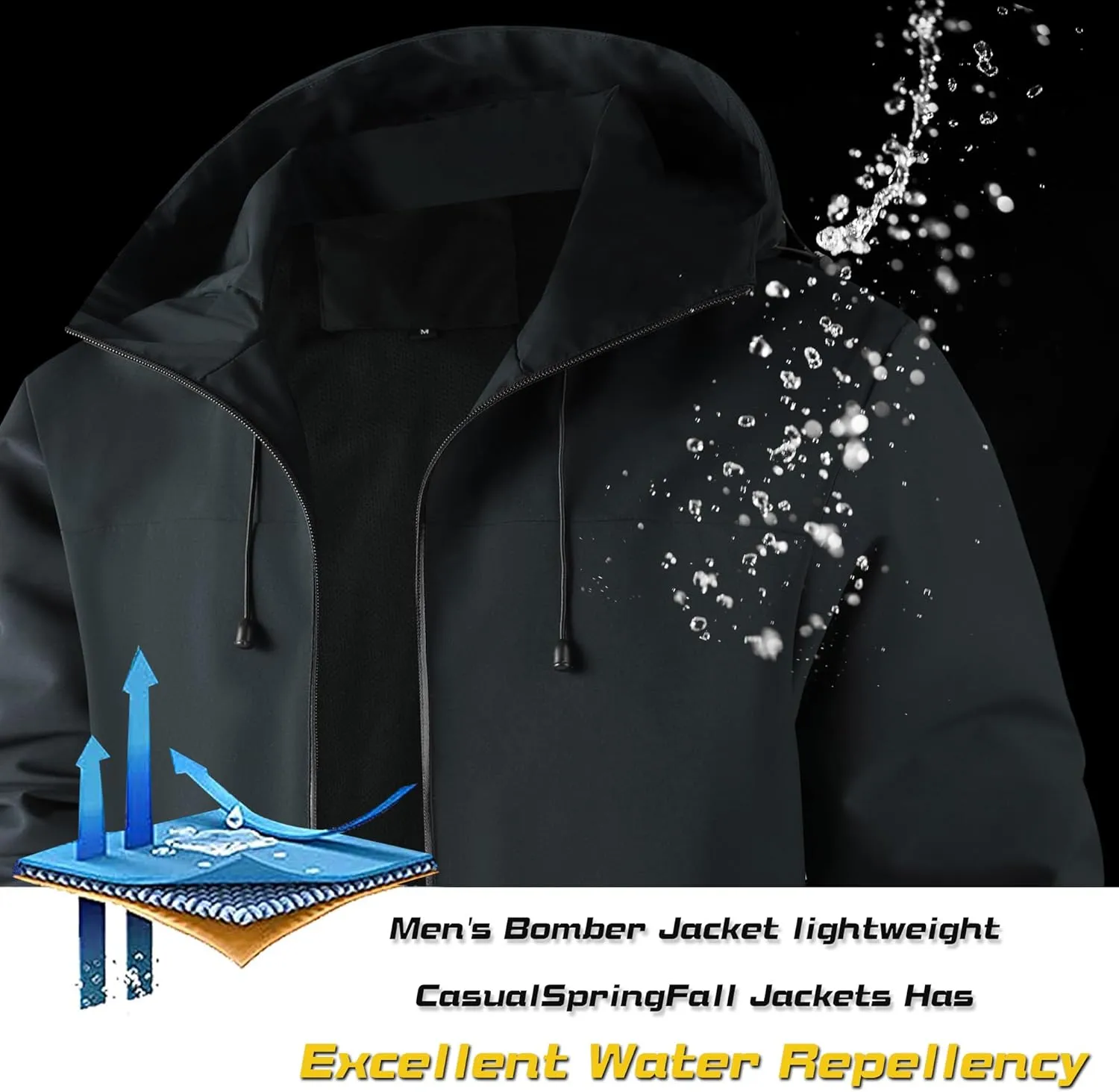 AFILOK Men's lightweight outdoor jacket with water resistant properties and zipped pockets rain jacket block wind