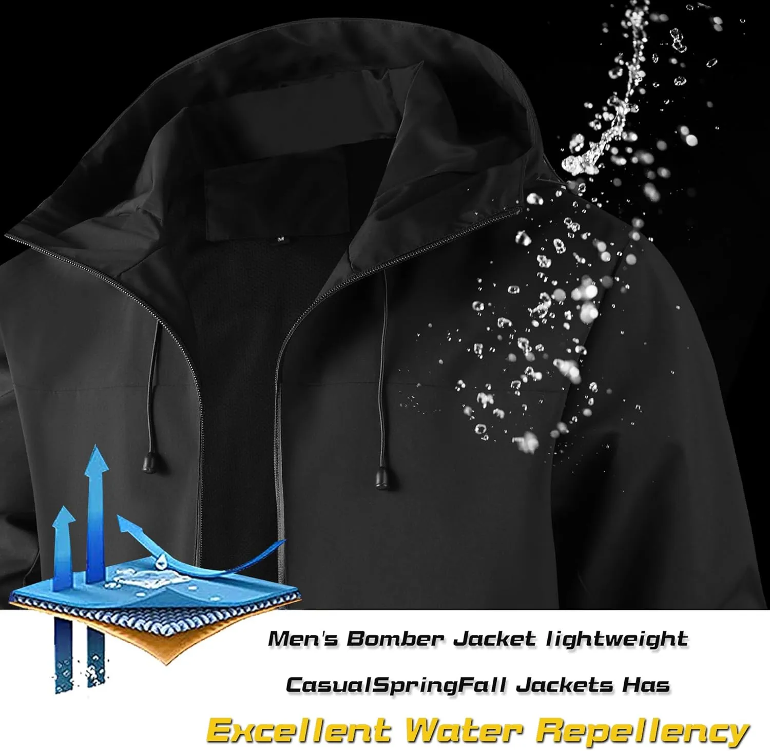 AFILOK Men's lightweight outdoor jacket with water resistant properties and zipped pockets rain jacket block wind