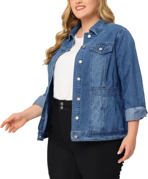 Agnes Orinda Plus Size Denim Jacket for Women Long Sleeve Button Down Washed Front Trucker Jean Jacket 2025 Western Outfit