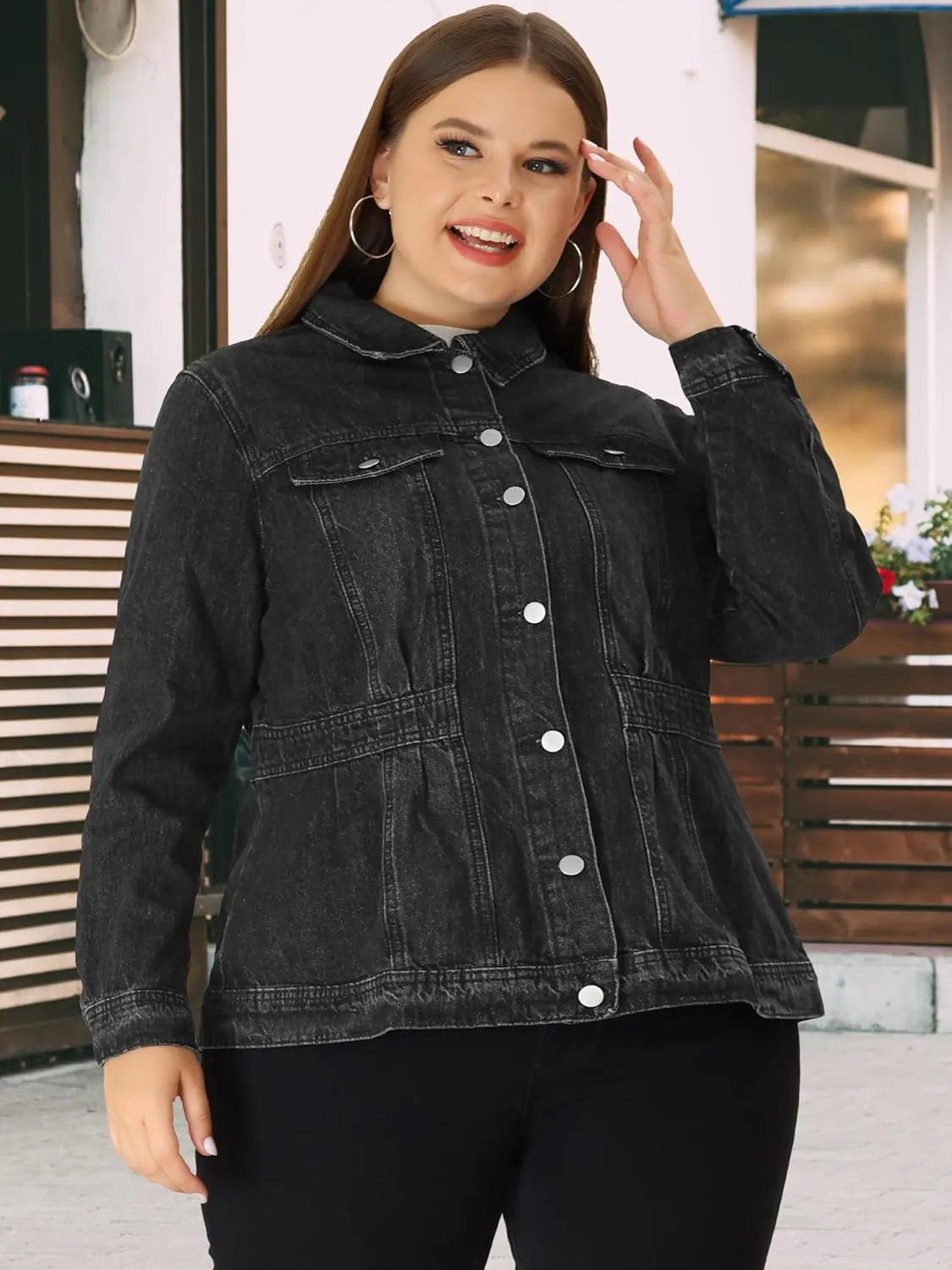 Agnes Orinda Plus Size Denim Jacket for Women Long Sleeve Button Down Washed Front Trucker Jean Jacket 2025 Western Outfit
