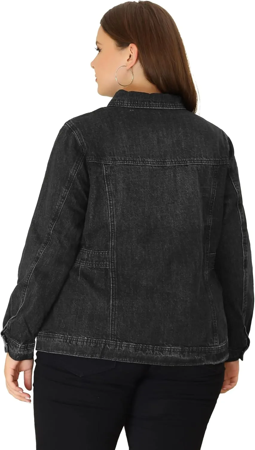 Agnes Orinda Plus Size Denim Jacket for Women Long Sleeve Button Down Washed Front Trucker Jean Jacket 2025 Western Outfit