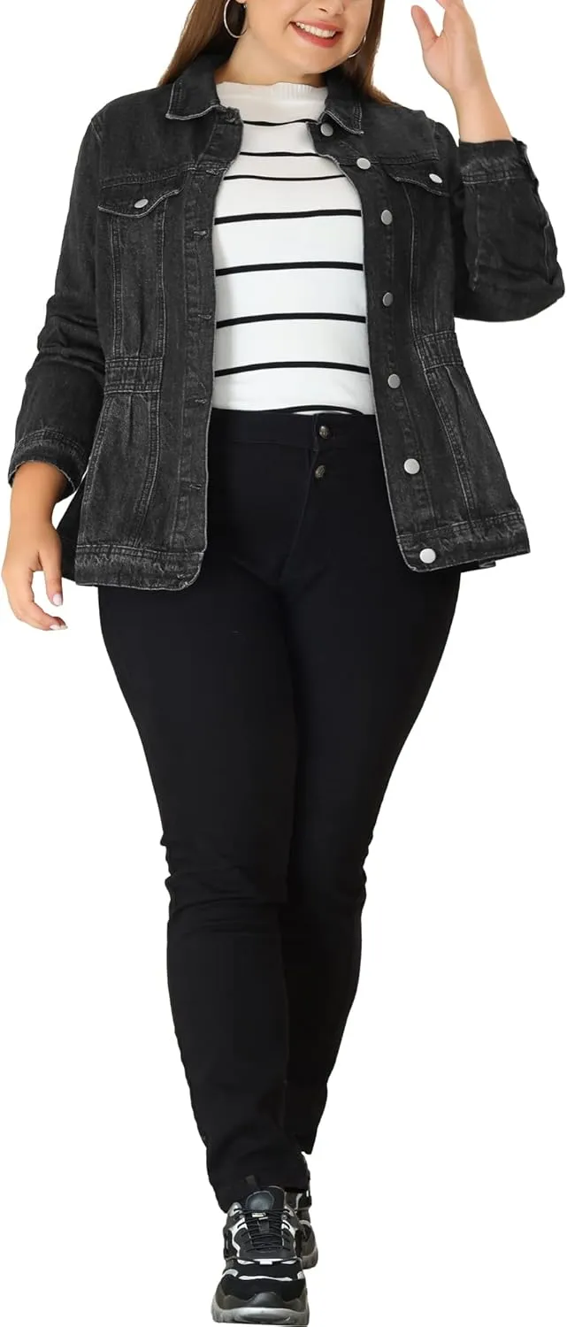 Agnes Orinda Plus Size Denim Jacket for Women Long Sleeve Button Down Washed Front Trucker Jean Jacket 2025 Western Outfit