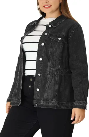 Agnes Orinda Plus Size Denim Jacket for Women Long Sleeve Button Down Washed Front Trucker Jean Jacket 2025 Western Outfit
