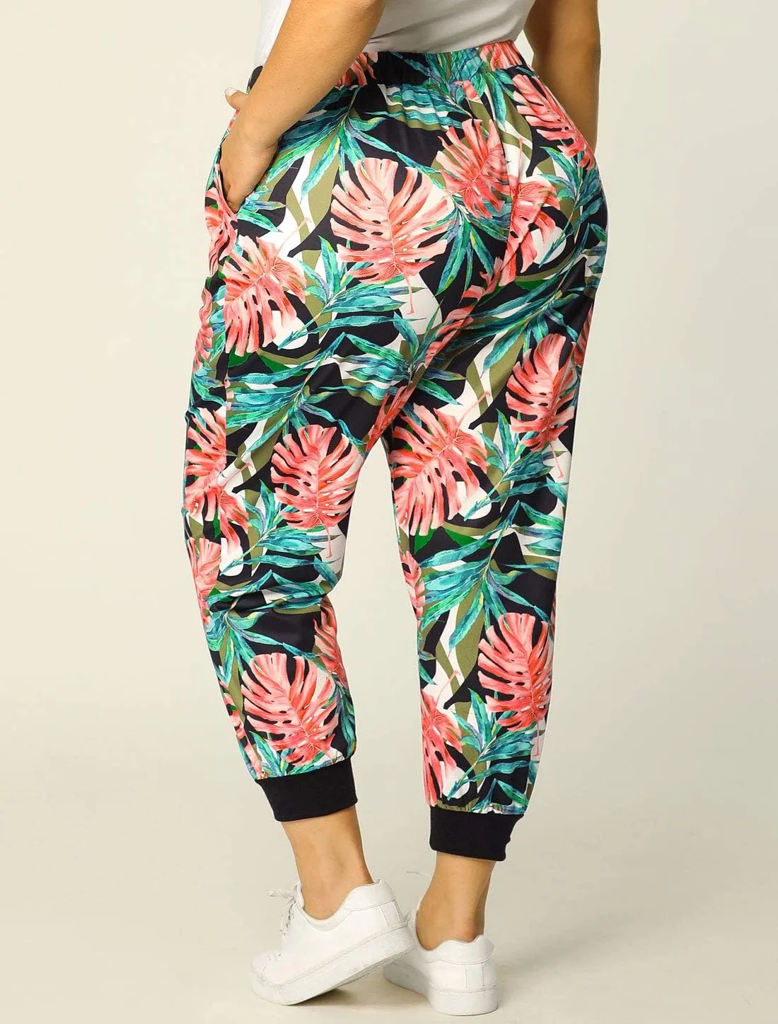 Agnes Orinda Women's Plus Size Sweatpants Elastic Pockets Jogger Tropical Floral Harem Pants 2024