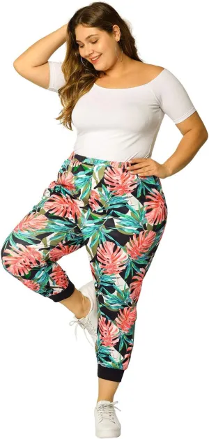Agnes Orinda Women's Plus Size Sweatpants Elastic Pockets Jogger Tropical Floral Harem Pants 2024