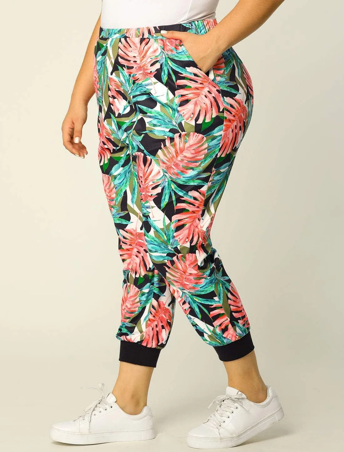 Agnes Orinda Women's Plus Size Sweatpants Elastic Pockets Jogger Tropical Floral Harem Pants 2024